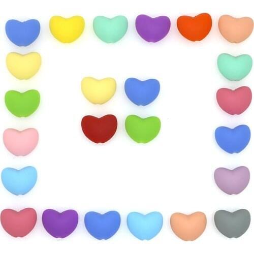 Kovict 30pcs Silicone Beads heart Shape Charm Teether Baby Teething Jewelry Nursing Baby Oral Care For Pacifier Holder Necklace