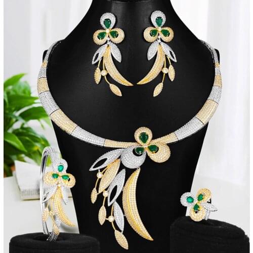 Missvikki 4 PCS Dubai African Charming Elegant Necklace Bangle Earrings Ring Set Fashion Wedding Bridal Costume Jewelry Sets