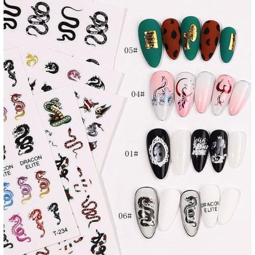 6Pcs Holographic 3D Nail Stickers Transfer Stickers for Nails Colorful Self Adhensive Slider Decals Manicuring Decoration