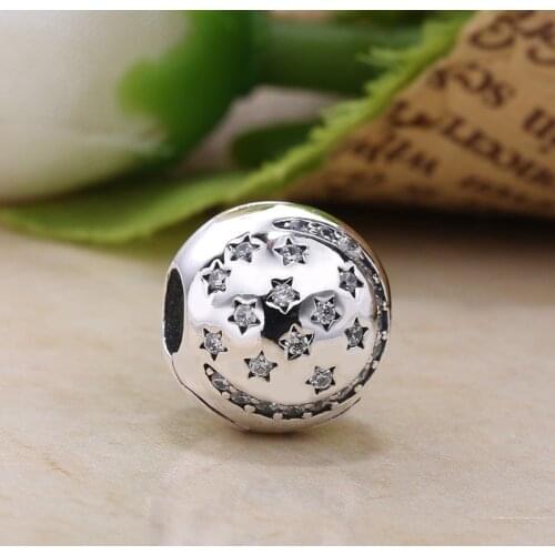 Free Shipping 925 Sterling Silver Twinkling Night Zirconia Fixed Clip Charms Fit Original Bracelet For Women DIY Jewelry Beads
