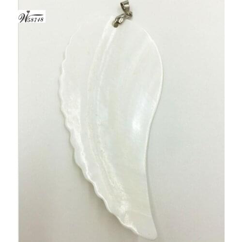 Free Shipping Fashion Jewelry White Mother of pearl Shell Feather Women Men Pendant Bead C7822