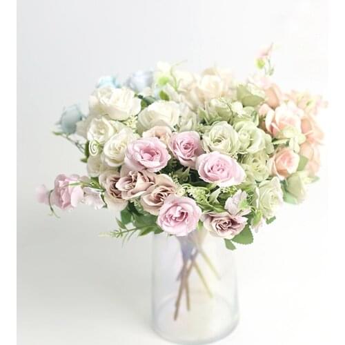Big Bouquet Foam White Fake Flower Pink Silk 30cm Accessories ​Craft Artificial Flowers Rose High Quality Wedding Home DIY Decor