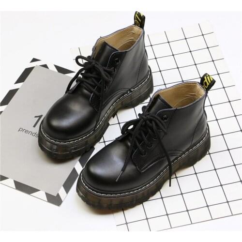 Retro British style Martin boots autumn and winter lace-up mid-top platform platform locomotive womens short boots plus velvet