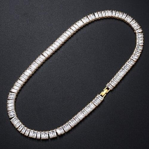 Hip Hop Bling Ice Out 1 Row Geometric Square CZ Stone Tennis Link Chain Choker Necklace for Men Rapper Jewelry Gifts