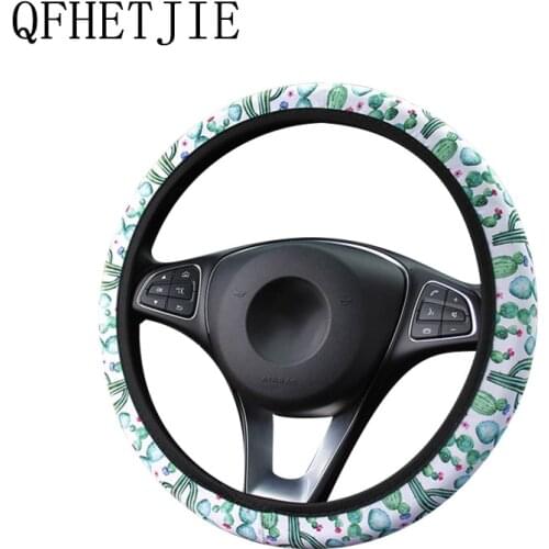 Car Steering Wheel Cover Cactus Sunflower Leopard Print Seven Colors Rainbow No Inner Ring Elastic Car Grip Cover