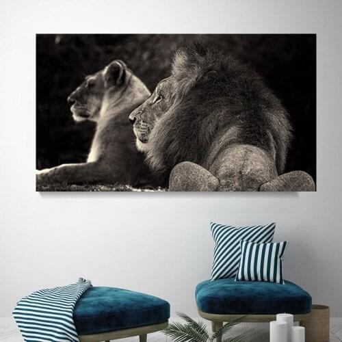 Black African Lions Canvas Paintings on The Wall Nordic Style Lion Head To Head Posters and Prints Wall Art Pictures Home Decor