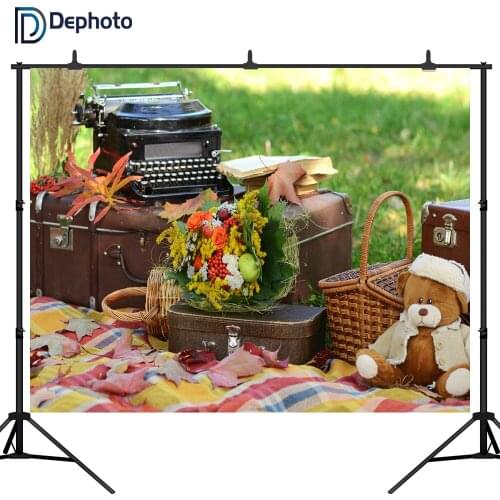 DePhoto backdrop for photographic studio grass nature autumn picnic Bear toy professional background photocall photobooth
