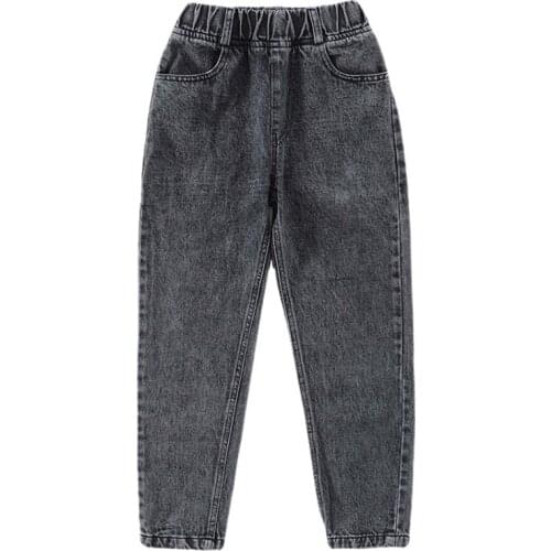 Childrens Pants 2021 New Spring Autumn Girls Jeans Solid Color Denim Pants for Girls Elastic Waist 4-12 Years Teenager Clothes