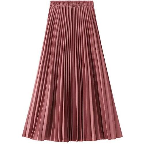 Long Pleated Skirt Women Slim A-line Black Midi Skirt For Spring Autumn 2020 Elegant Office High Waist Pink Long Skirts Female
