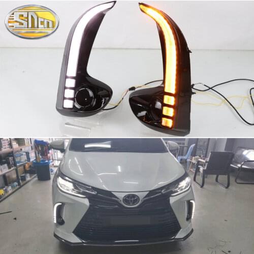 2PCS LED Daytime Running Light For Toyota Yaris Vios 2020 2021 Dynamic Turn Yellow Signal Relay Car 12V LED DRL Day Light