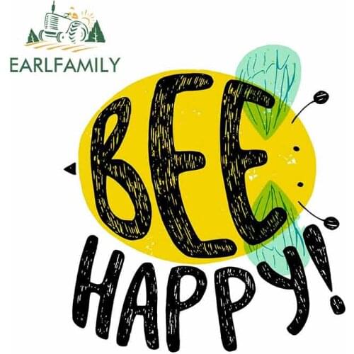 EARLFAMILY 13cm x 12.8cm Bee Happy Car Graffiti Sticker Vinyl A Lovely Little Bee Decal