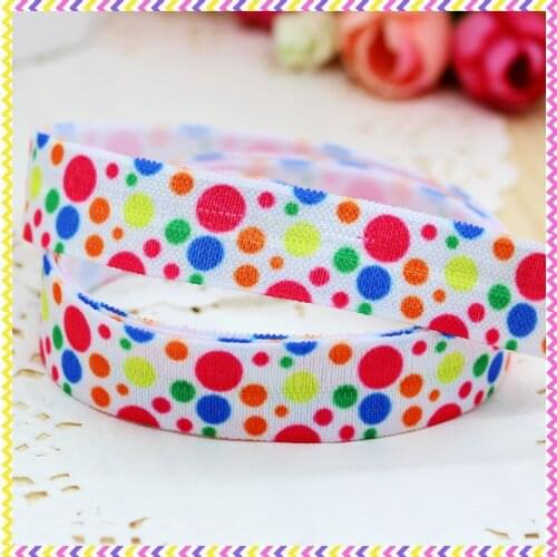 DHK 5/8'' 5yards Fold Over Elastic FOE dots printed headband hair band diy decoration OEM Wholesale E247