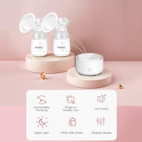 YOUHA Electric Double Breast Pump with Night Light 3 Modes 9 Suction Levels Automatic Breast Pump Breastfeeding Milk Collector