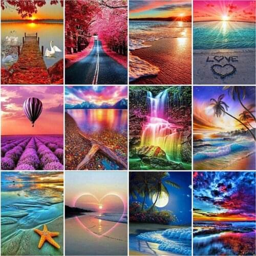 EverShine Diamond Mosaic Seaside Cross Stitch Diamond Embroidery Full Square Landscape Picture Of Rhinestones Sunset Handicraft