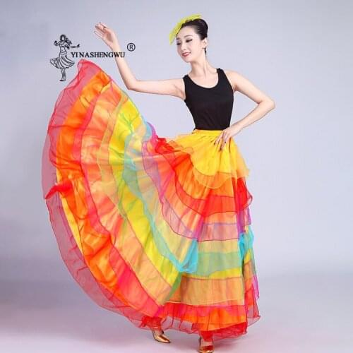 Flamenco Skirts For Women Spanish Bullfighting Belly Dance Costume Skirt Gypsy Adult Stage Performance Women Big Swing Dress