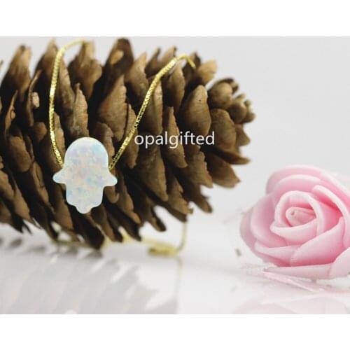 Hot Selling 11x13mm OP17 Fire Opal Hamsa Pendant with 925 Sterling Silver gold Chain Necklace Synthetic Opal Hamsa Hand Necklace