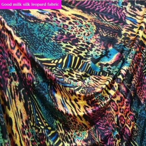 Good 4-Side Stretch Cotton/spandex Milk Silk Cheongsam Fabric Colored Leopard Pattern Print Dance Fabric DIY Sew Dress T-shirt