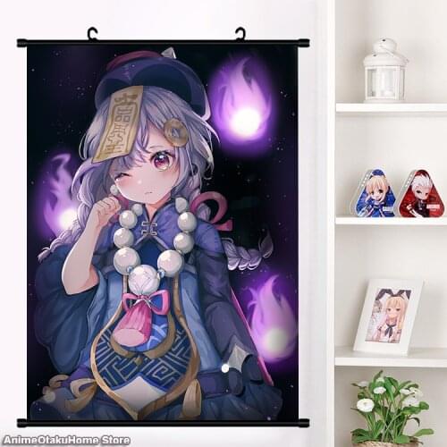 Game Genshin Impact Qiqi Girl Cosplay Poster Wall Scroll Painting Mural Fashion Manga HD Print Home Decor Collection Art