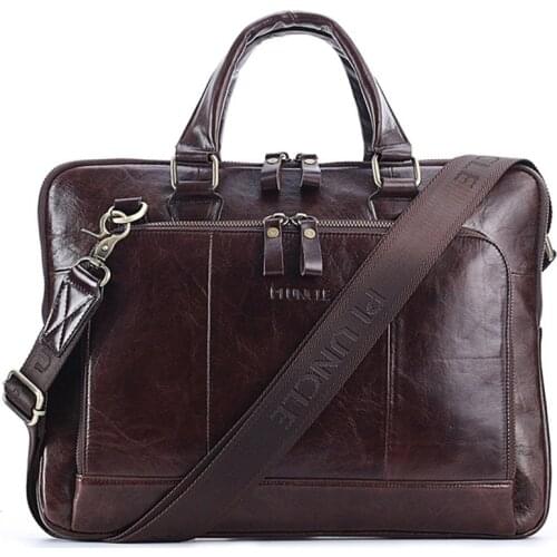 Famous brand design man bag Genuine Leather briefcase mens business casual thin 14-inch computer bag top layer cowhide