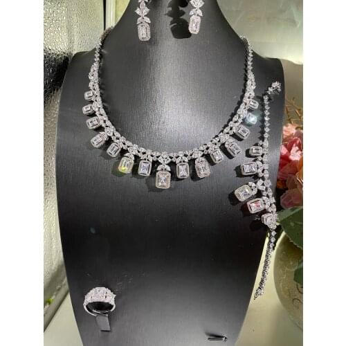 Janekelly4 pcs Bridal Zirconia Full Jewelry Sets For Women Party, Luxury Dubai Nigeria CZ Crystal Wedding Jewelry Sets