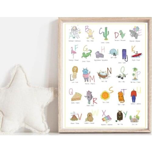 Nursery Canvas Painting Cartoon Children Room Decoration Poster Enlightenment Letter Wall Picture for Living Room Wall Art