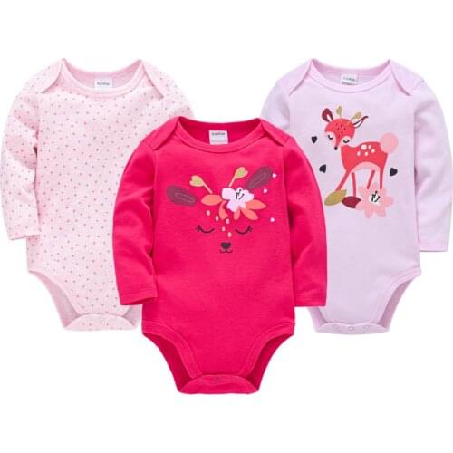 3PCS Newborn Baby Girls Bodysuit Roupas Bebe De Baby Babies Bebes Clothes Long Sleeve Cotton Printing Infant Clothing 0-24M