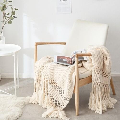 Beds Hand-knitted Sofa Blanket Photo Props Tassel Weighted Blanket Air Conditioning Blanket Chunky Knit Blanket