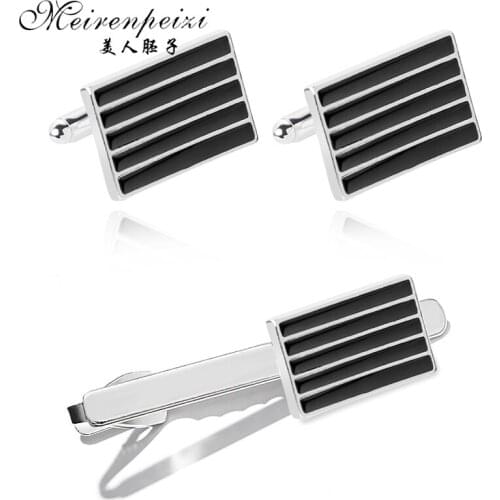 Meirenpeizi Brand new high-end black square gift luxurious tie clip cufflink men wedding gift Metal Necktie Tie Bar Clasp