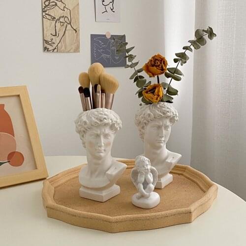 Mini David Portrait Human Head Vase Creative Makeup Brush Bucket Storage Box Pen Holder Flower Pot Home Decoration Resin Crafts