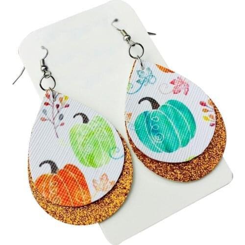 Layered Pumpkin Halloween Faux Leather Earrings Glitter Thanksgiving Day Teardrop Leaf Earrings Fall Earrings Make Your Order
