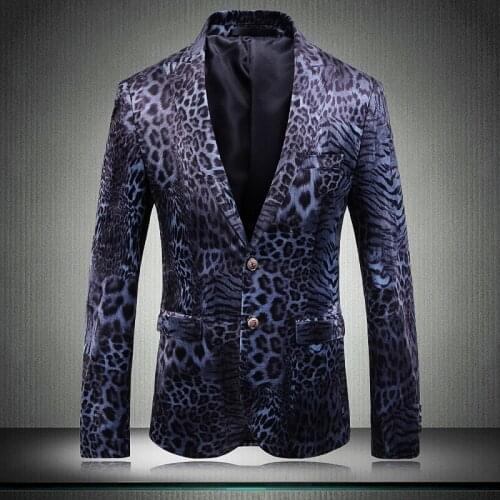 2021 Male Blazer Luxury Velvet Leopard Print Prom Blazers Men Plus Size 5xl Single Breasted Nightclub Party Mens Blazers