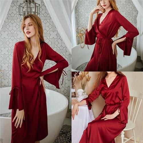 Morning Gowns Pajamas Female Custom Made Long Sleeves Soft Silk Satin Nightgown Sexy V Neck Wedding Cape Cloak Comfortable