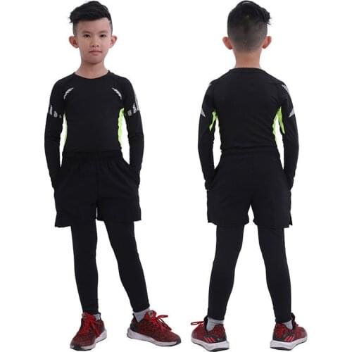 New Running Sets Kids Mens Sport Suit Jogging Boys Basketball Underwear Sportswear Gym Tights Soccer Tracksuit Training Clothes