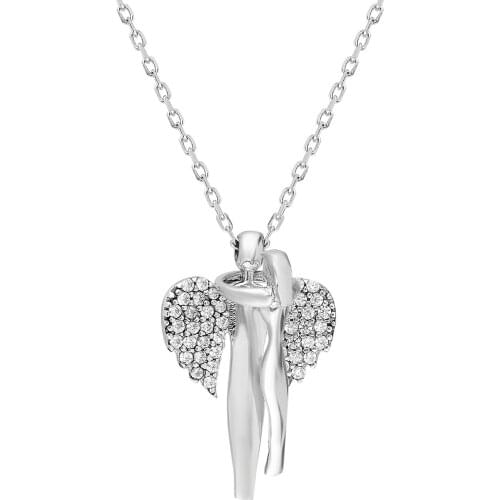 Couple Lovers Embracing Each Other With Love Silver Necklace