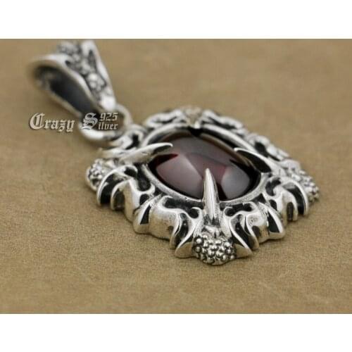 Claw Red CZ Stone Biker 925 Sterling Silver Pendant 9S121 925 Sterling Silver Necklace 26 inches