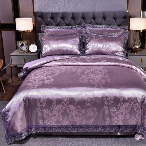 Dropshipping Wedding Duvet Cover Set Jacquard bedding set Lace Pillowcase (3PCS no Bedsheet )European luxury color Grey gold