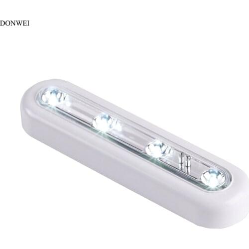 DONWEI 4 LED Touch Switch Night Light Closet Lamp Convenient Battery-powered Bar Wall Lights for Bedside Kitchen Cabinet Car