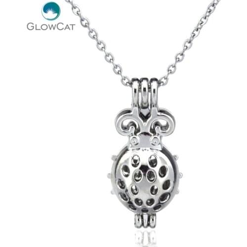 K89 Silver Mini Elephant Locket Necklace Diffuser Pearl Cage Stainless Chain Aroma Essential Oil Diffuser Locket