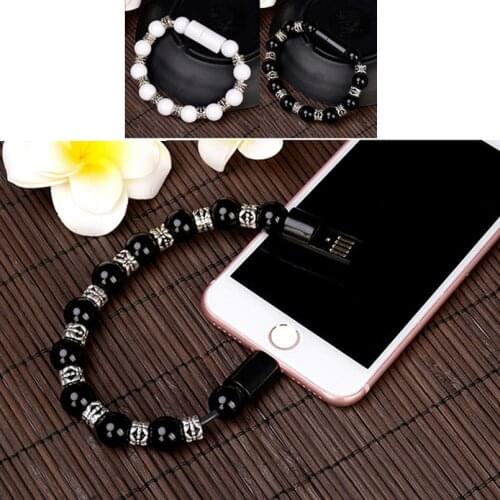 USB Type C Beaded Strand Bracelet Women Men Data Charger Cable Cord for iPhone 6 7 X Samsung S7 S10 Android Creative