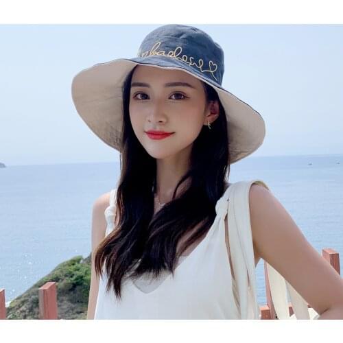 Xia Fisherman Hat Female Korean Version Wild Japanese Net Red Double-Sided face Hat tide Letter Big Sun Hat Sun Hats