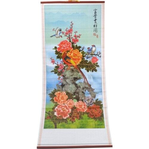 Vintage Chinese ink painting style Auspicious Red and Birds with Beautiful Peony Pattern Painting J2010