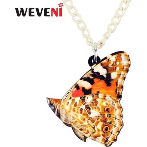 WEVENI Acrylic Orange Spotted Butterfly Necklace Pendant Chain Choker Bijoux Insect Jewelry For Women Girls Lady Cheap Dropship