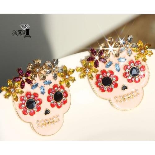 YaYi Jewelry Fashion Multi-Color Glass Dangle Crystal Women Ancient Silver Color Wear ear Band Tassel Halloween Skull Earrings