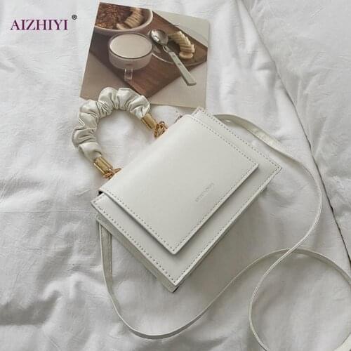 Fashion Handle Pleated Shoulder Top-handle Bags Lady PU Flap Crossbody Handbags Youth Ladies Simple Versatile Bag