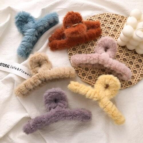 Winter New Women Girls Cute Colorful Soft Plush Hair Claws Sweet Hair Holder Headband Hair Clip Hairpin Fashion Hair Accessories