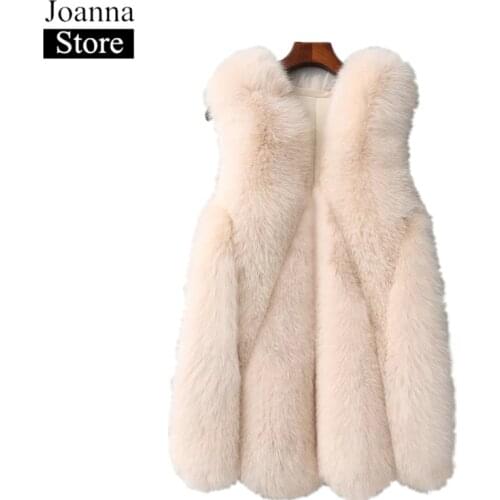 Winter Women Faux Fox Fur Long Coat Furry Slim White Thick Faux Vest Teddy Bear Fluffy Jackets Plus Size Fake Fur Ladies Gilet