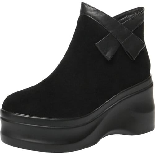 Leather womens boots plus velvet platform boots short boots women autumn and winter 2020 new fur snow boots women