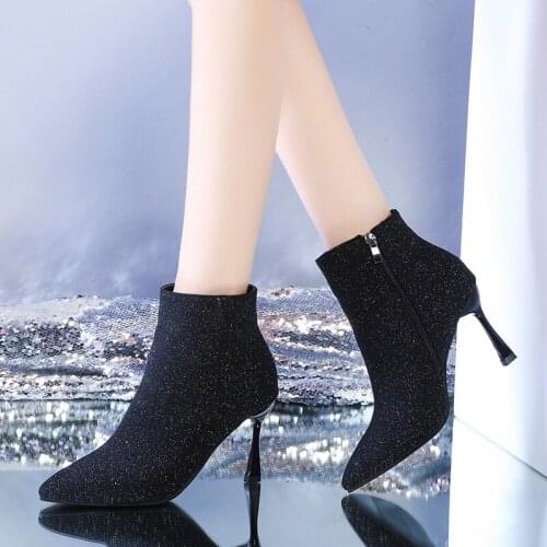 Women Boots Corduroy Butterfly-knot Boots Sexy High Heels Party Shoes Winter plus velvet Keep Warm Female Boots zapatos de mujer