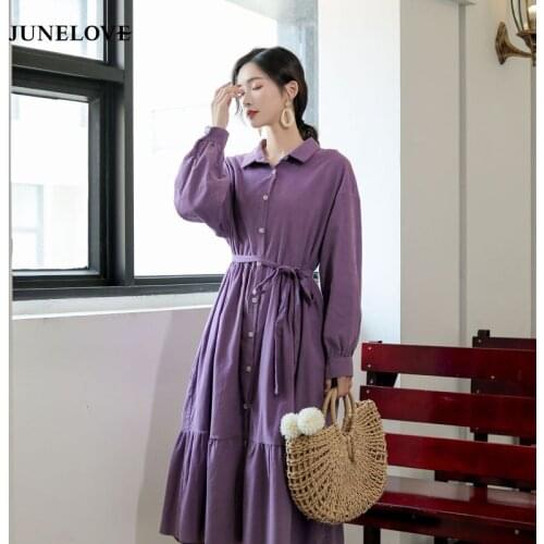 JuneLove Spring Summer Women Oversize Long Shirt Dress Turn-Down Collar Button Solid Vintage Elegant Dress Casual Street Dress