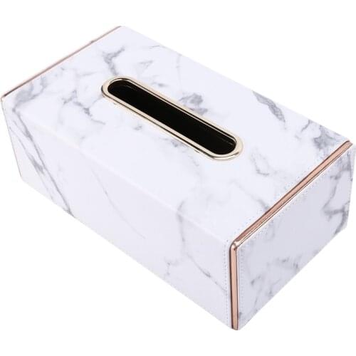 Golden Rim Tissue Box Marble PU Leather Napkin Towel Tissue Holder Large Size Office Home Seat Type Tissue Box